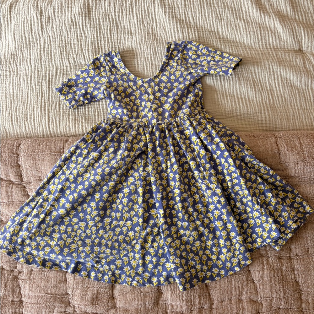 Yellow Floral Fit-and-Flare Kids Dress in Blue